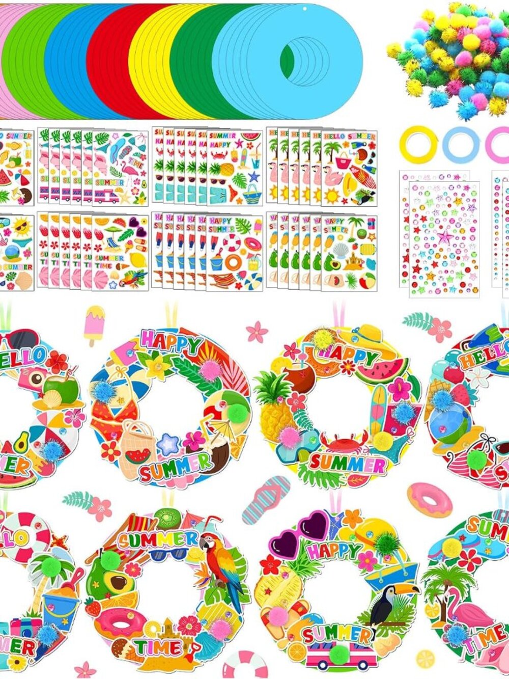 48 Sets Summer Wreath Craft Kits DIY Paper Hanging Ornaments